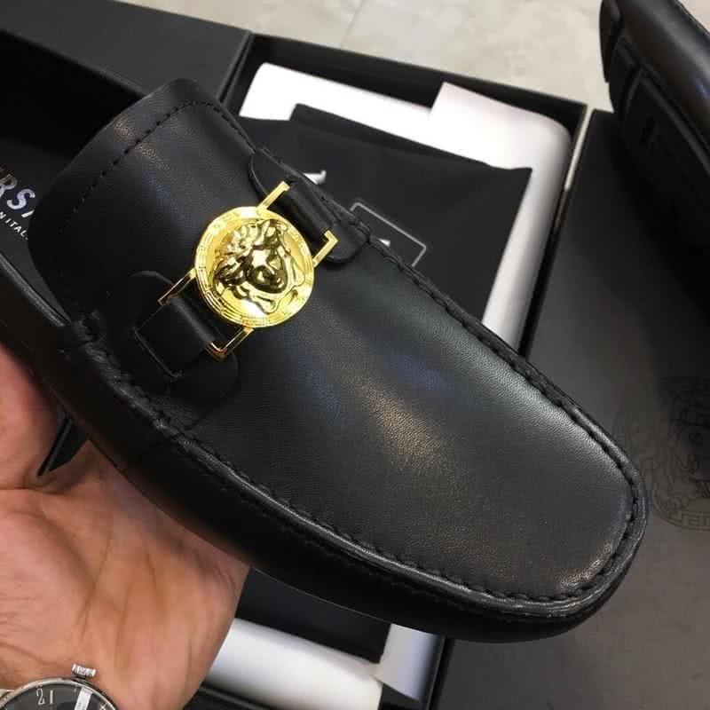 Versace Metal Button Cowhide Loafers Black Men Non-slip Design 6
