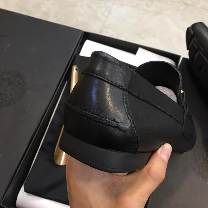 Versace Metal Button Cowhide Loafers Black Men Non-slip Design 7