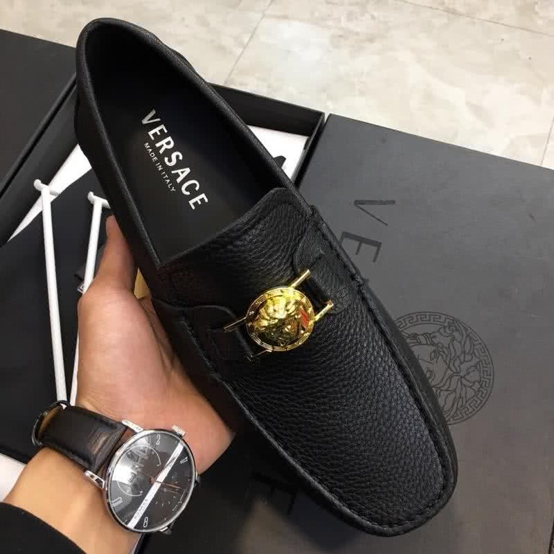 Versace Cowhide Loafers Gold Buckle Black Men 4