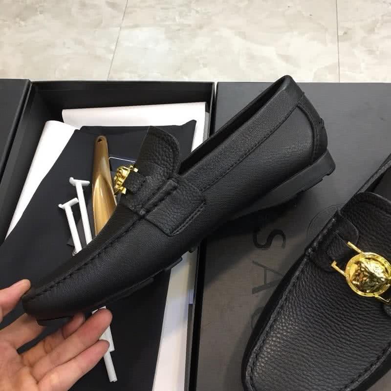 Versace Cowhide Loafers Gold Buckle Black Men 7
