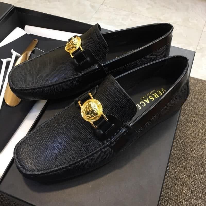 Versace Metal Button Loafers Cowhide Non-slip Design Black Men 8