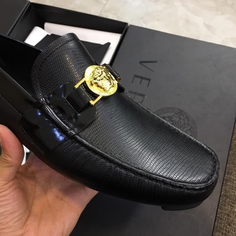Versace Metal Button Loafers Cowhide Non-slip Design Black Men 3