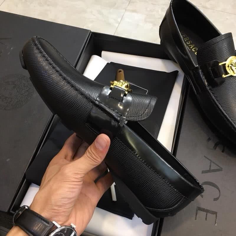 Versace Metal Button Loafers Cowhide Non-slip Design Black Men 5