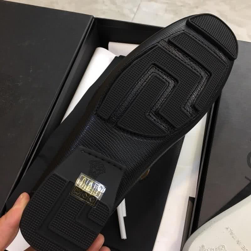 Versace Metal Button Loafers Cowhide Non-slip Design Black Men 7