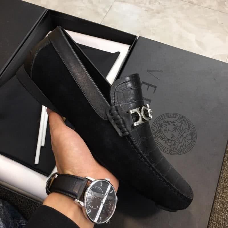 Versace Non-slip Design Cowhide Loafers Black Men 4