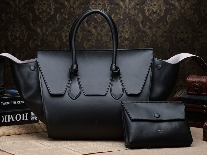 Celine Tie Nano Top Handle Bag Leather Black 2 1
