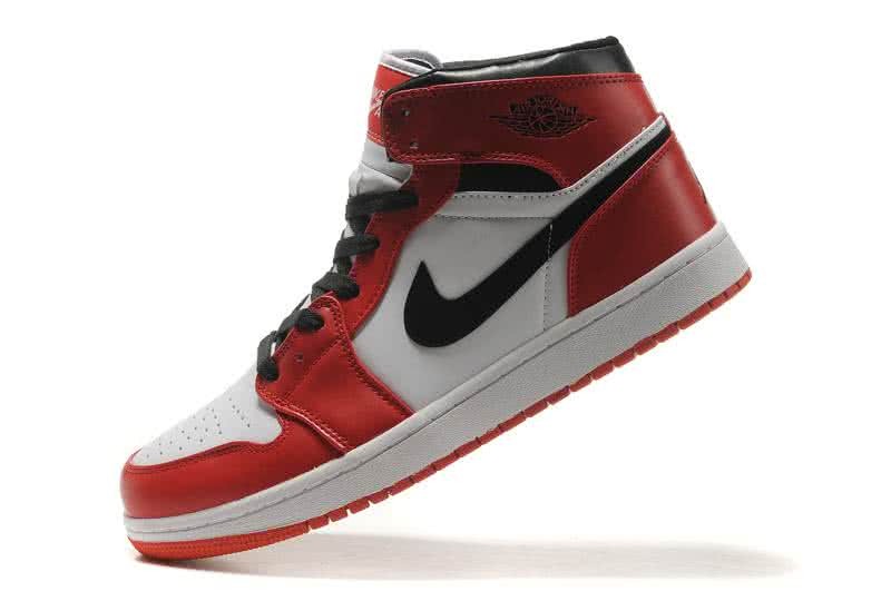 Air Jordan 1 Leather Red White Black Men 4