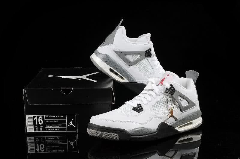  Air Jordan 4 Leather White Grey Men 2