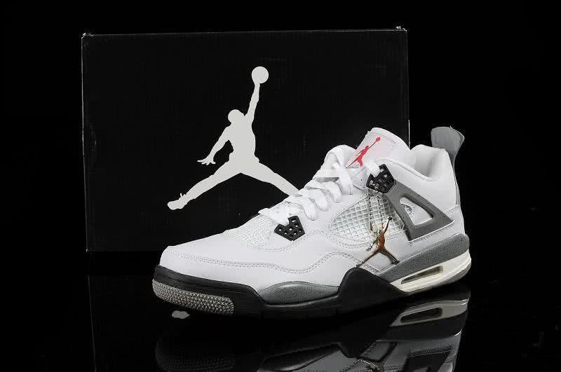 Air Jordan 4 Leather White Grey Men 1