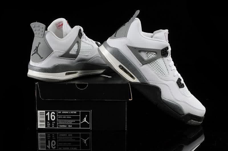 Air Jordan 4 Leather White Grey Men 5