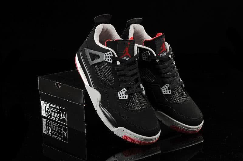  Air Jordan 4 Leather Black White Red Men 1