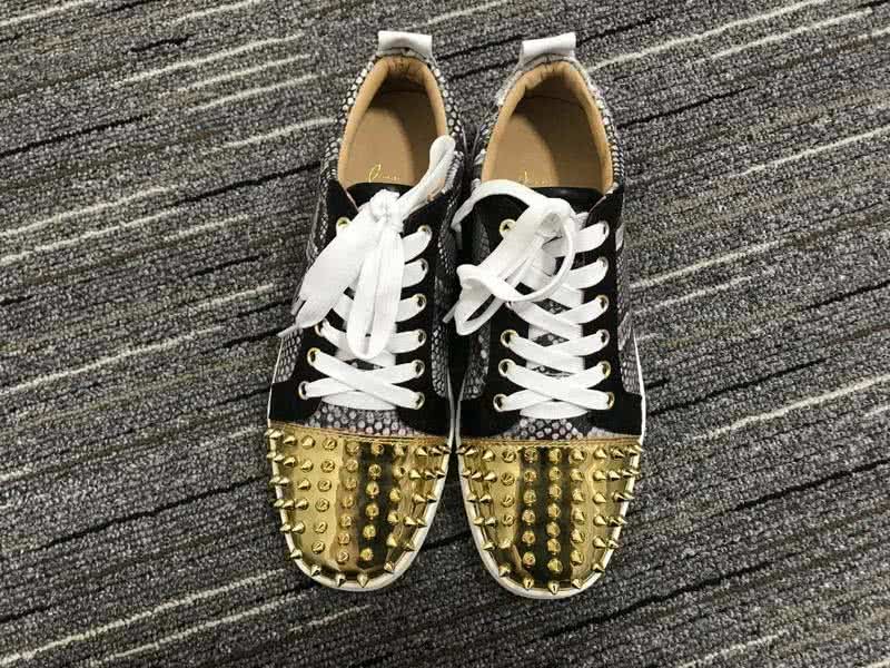 Christian Louboutin Low Top Lace-up Golden Rivets On Toe Cap And Fake Snakeskin 2