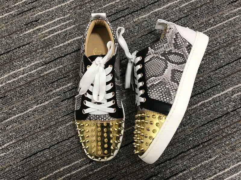 Christian Louboutin Low Top Lace-up Golden Rivets On Toe Cap And Fake Snakeskin 3