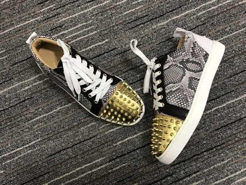 Christian Louboutin Low Top Lace-up Golden Rivets On Toe Cap And Fake Snakeskin 4