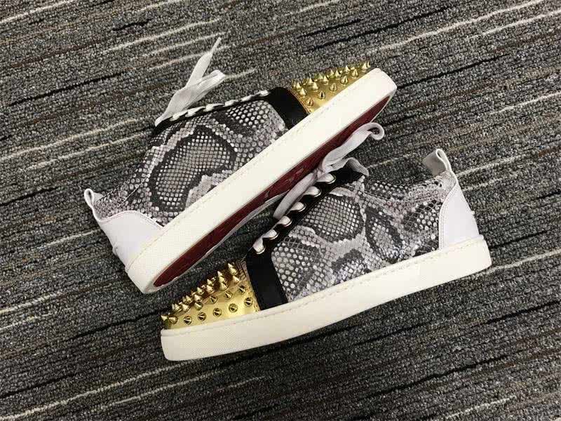 Christian Louboutin Low Top Lace-up Golden Rivets On Toe Cap And Fake Snakeskin 9