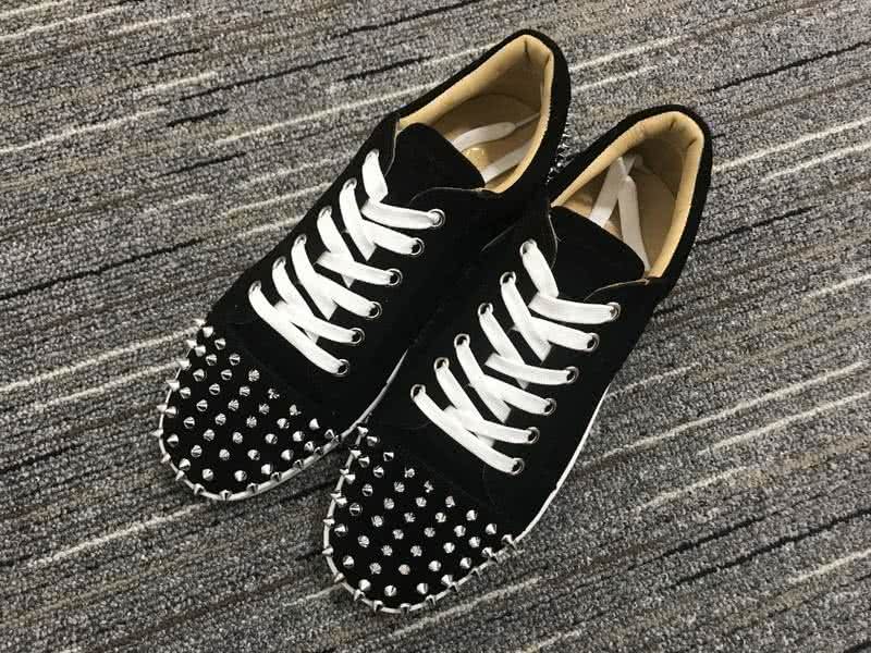Christian Louboutin Low Top Lace-up Black Suede Silver Rivets And White Shoelace 1