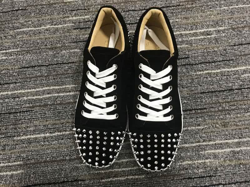 Christian Louboutin Low Top Lace-up Black Suede Silver Rivets And White Shoelace 2