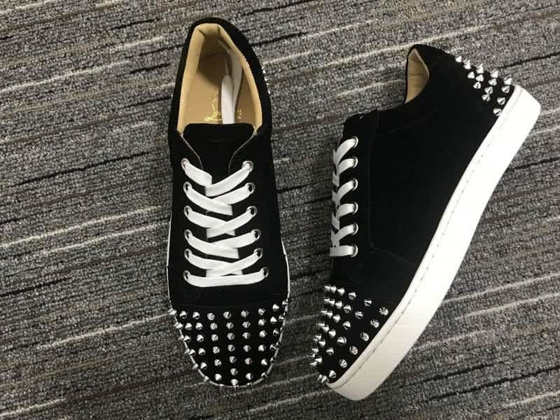 Christian Louboutin Low Top Lace-up Black Suede Silver Rivets And White Shoelace 3