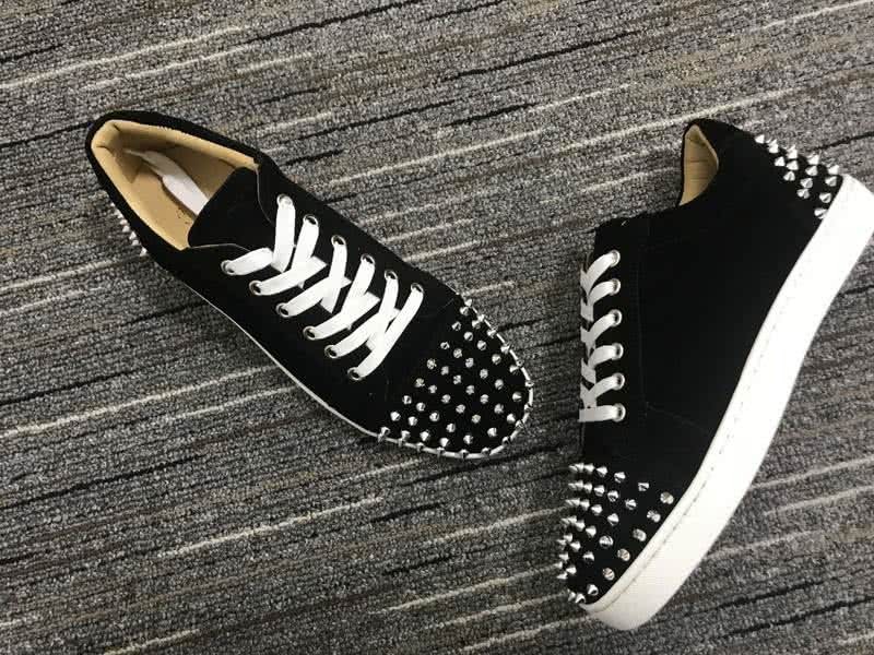 Christian Louboutin Low Top Lace-up Black Suede Silver Rivets And White Shoelace 4
