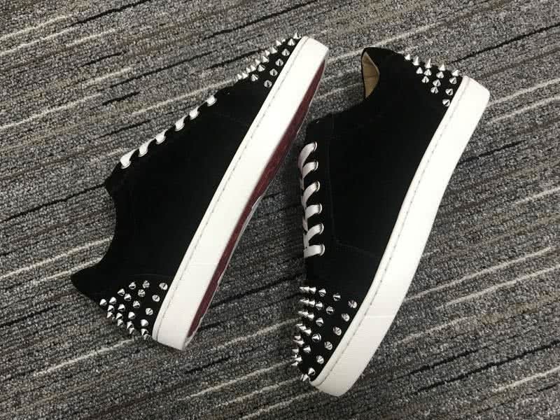 Christian Louboutin Low Top Lace-up Black Suede Silver Rivets And White Shoelace 5