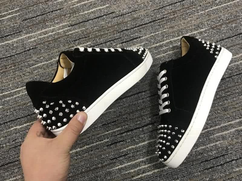 Christian Louboutin Low Top Lace-up Black Suede Silver Rivets And White Shoelace 7