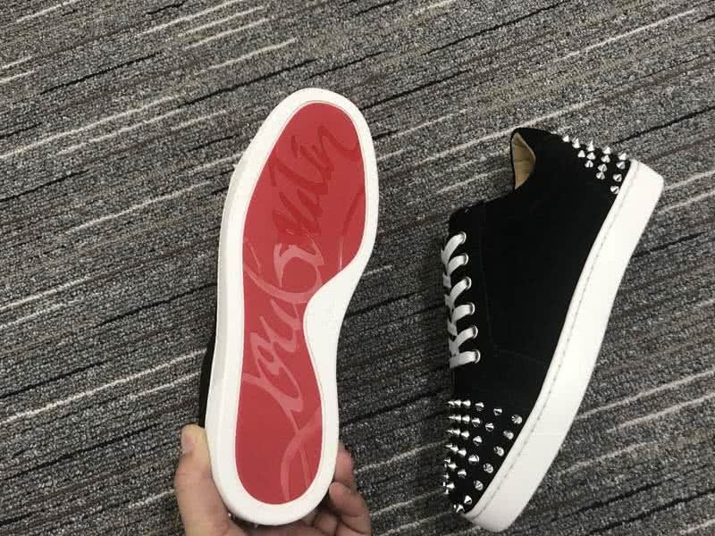 Christian Louboutin Low Top Lace-up Black Suede Silver Rivets And White Shoelace 8