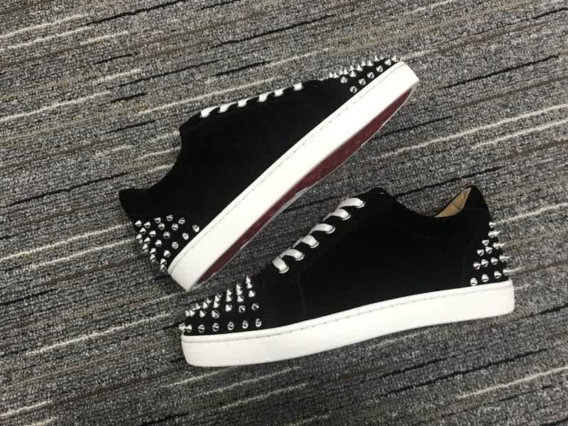 Christian Louboutin Low Top Lace-up Black Suede Silver Rivets And White Shoelace 9