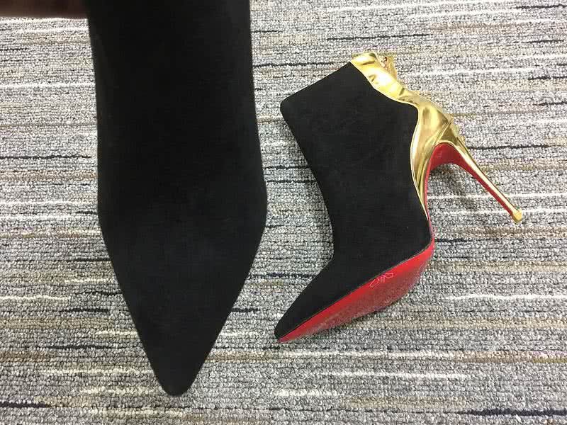 Christian Louboutin Women's Boots Black Suede And Golden High Heels 7
