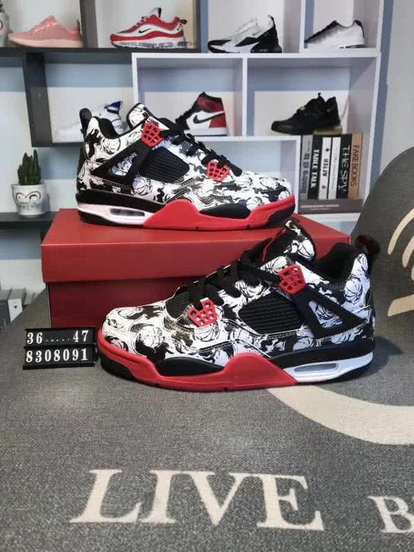 Air Jordan 4 Shoes Red Black And White Women/Men 7