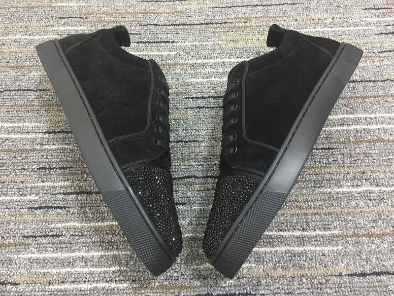 Christian Louboutin Low Top Lace-up Black Suede And Black Rhinestone On Toe Cap 2