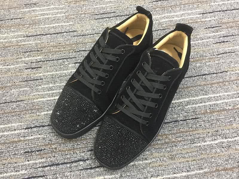 Christian Louboutin Low Top Lace-up Black Suede And Black Rhinestone On Toe Cap 1