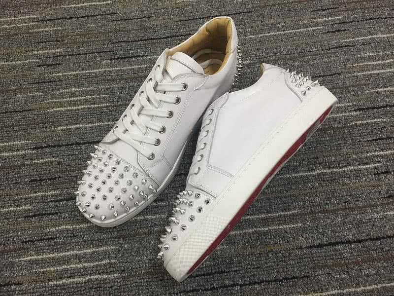 Christian Louboutin Low Top Lace-up White And Silver Rivets 7