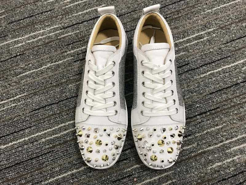 Christian Louboutin Low Top Lace-up White And Silver Upper Rivets On Toe Cap And Rhinestone 2