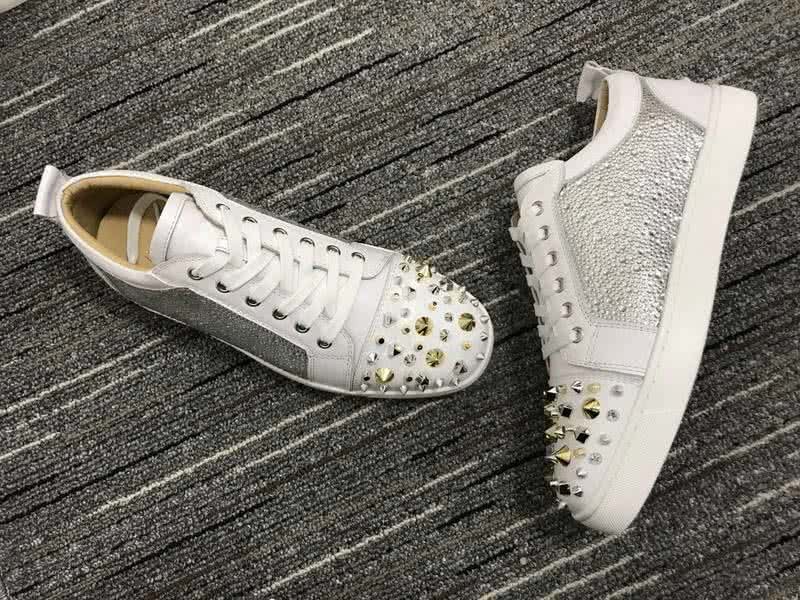 Christian Louboutin Low Top Lace-up White And Silver Upper Rivets On Toe Cap And Rhinestone 4