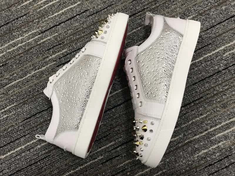 Christian Louboutin Low Top Lace-up White And Silver Upper Rivets On Toe Cap And Rhinestone 5