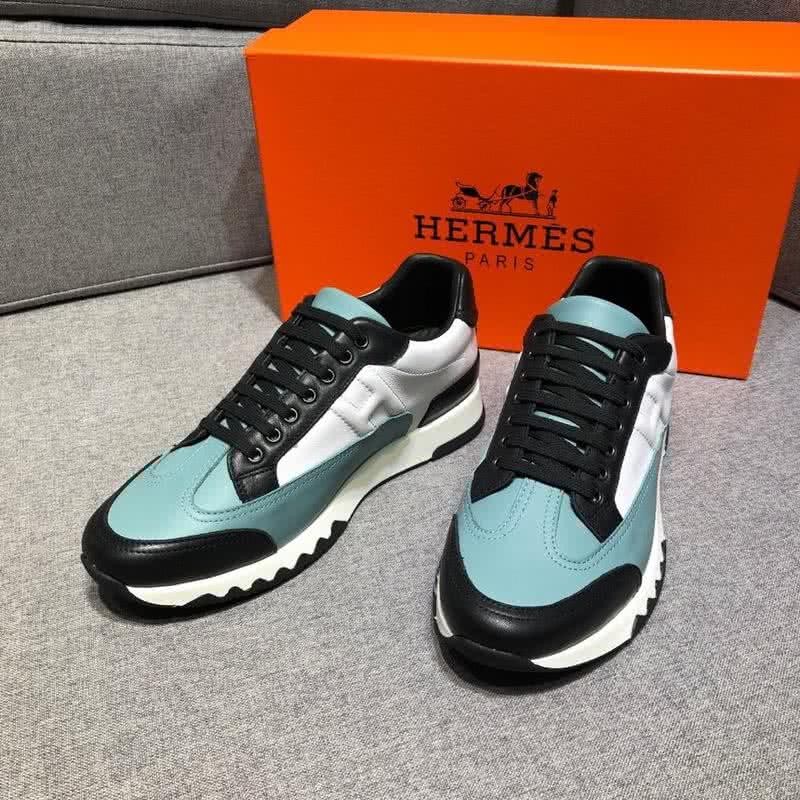 Hermes Fashion Comfortable Sports Shoes Cowhide Blue And White Men 1