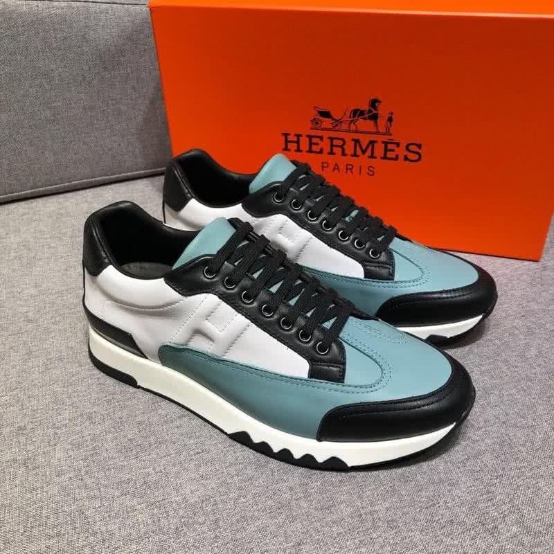 Hermes Fashion Comfortable Sports Shoes Cowhide Blue And White Men 2