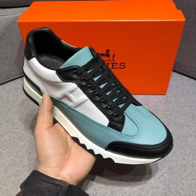 Hermes Fashion Comfortable Sports Shoes Cowhide Blue And White Men 5