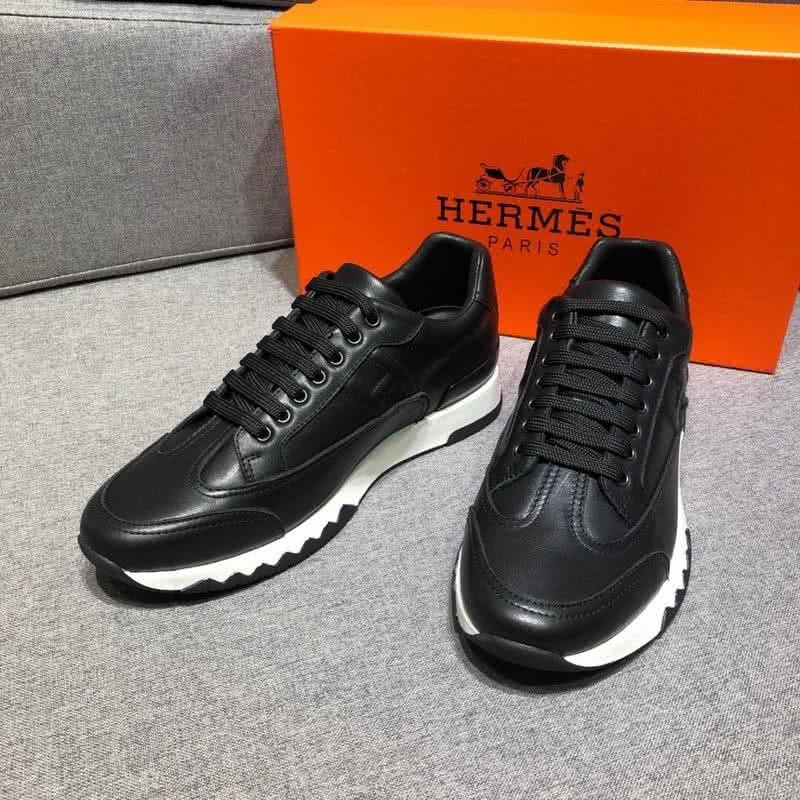 Hermes Fashion Comfortable Sports Shoes Cowhide Black And White Men 1