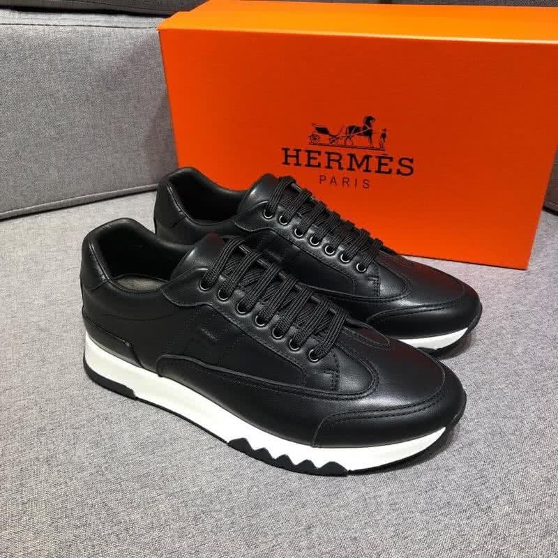 Hermes Fashion Comfortable Sports Shoes Cowhide Black And White Men 3