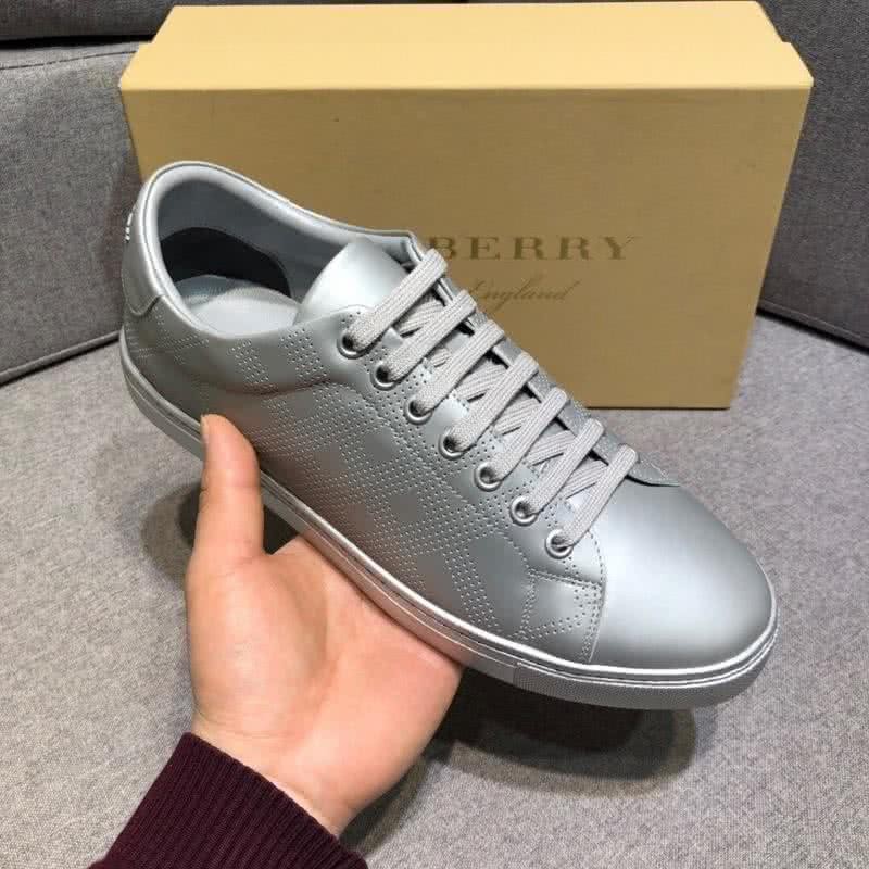 Burberry Fashion Comfortable Sneakers Cowhide Silver Men 4