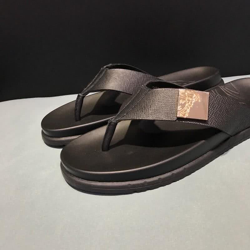 Versace New Fashion Flip Flops Cowhide Slippers Black Men 6