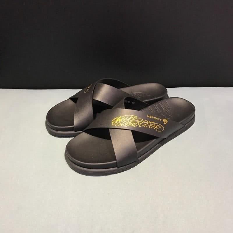 Versace Top Quality Slippers Cross Strap Black And Yellow Men 3