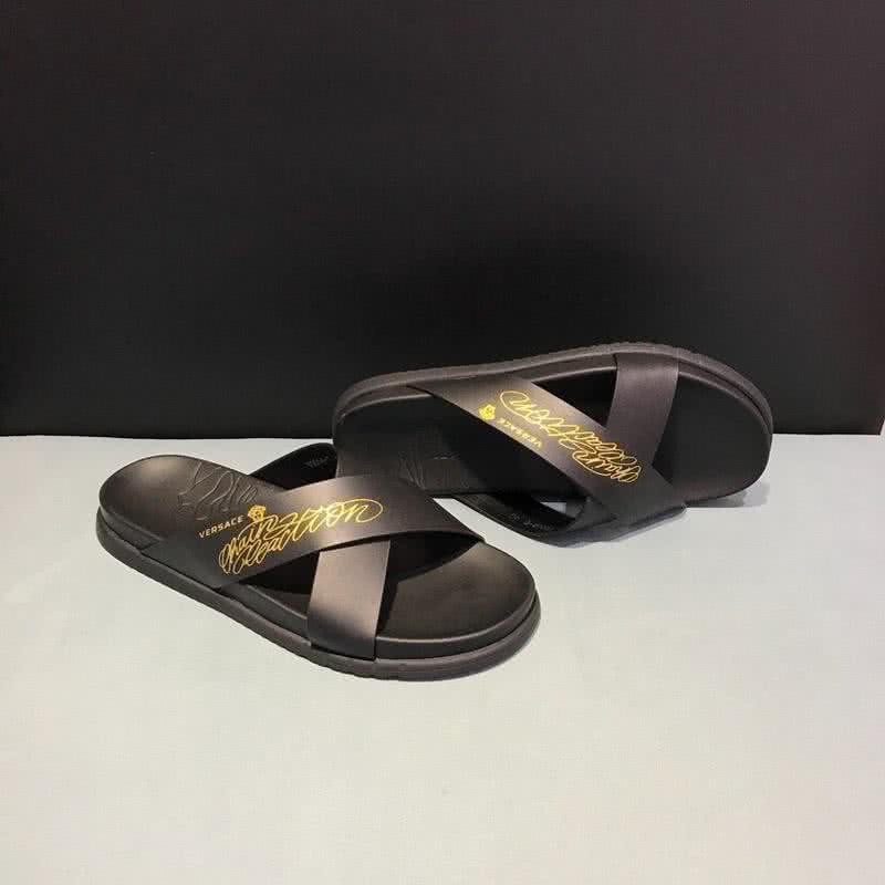 Versace Top Quality Slippers Cross Strap Black And Yellow Men 4
