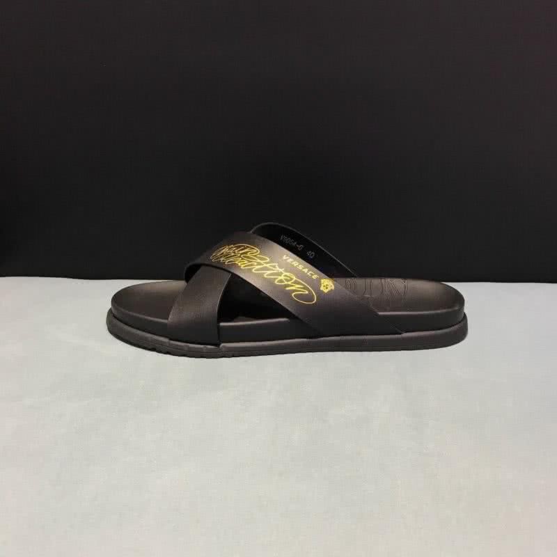 Versace Top Quality Slippers Cross Strap Black And Yellow Men 5
