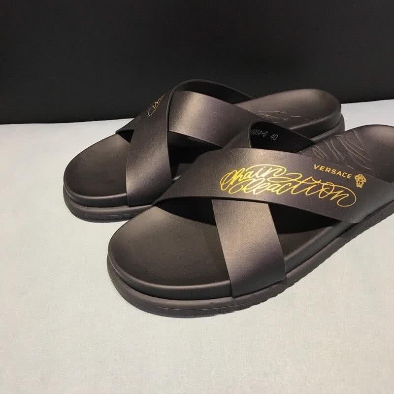 Versace Top Quality Slippers Cross Strap Black And Yellow Men 6