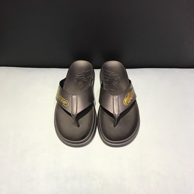Versace Latest Cowhide  Flip Flops Slippers Black And Yellow Men 2