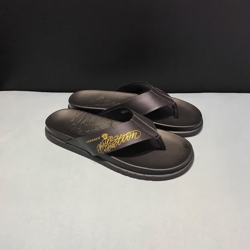 Versace Latest Cowhide  Flip Flops Slippers Black And Yellow Men 1