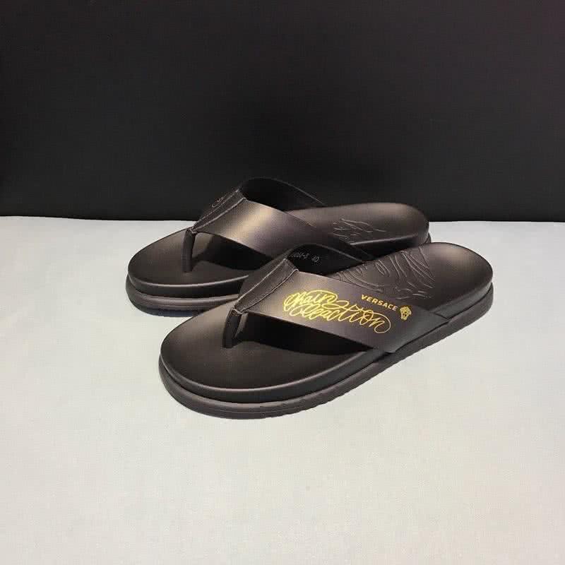 Versace Latest Cowhide  Flip Flops Slippers Black And Yellow Men 3