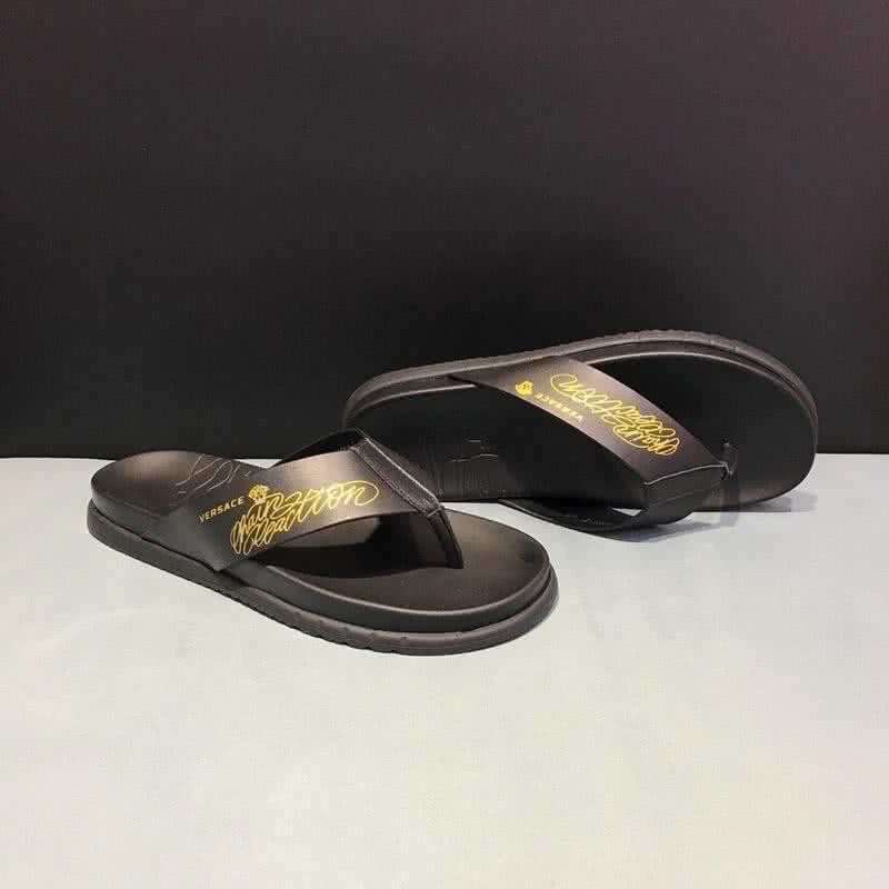 Versace Latest Cowhide  Flip Flops Slippers Black And Yellow Men 4